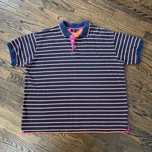 Beverly Hills Polo Club Men’s XXL Polo in Navy/Orange Stripes with Pink Accents